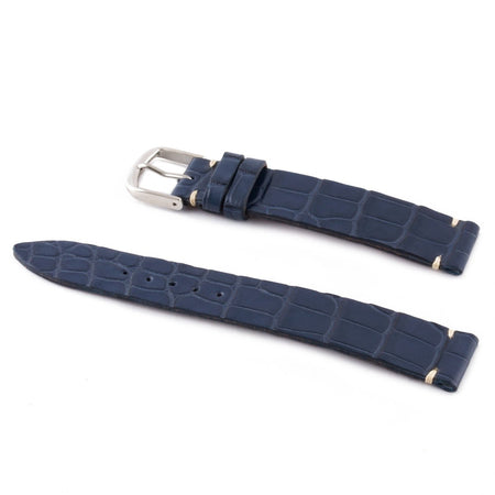 ABP Matt Blue Alligator Leather Watch Strap with Ecru stitching
