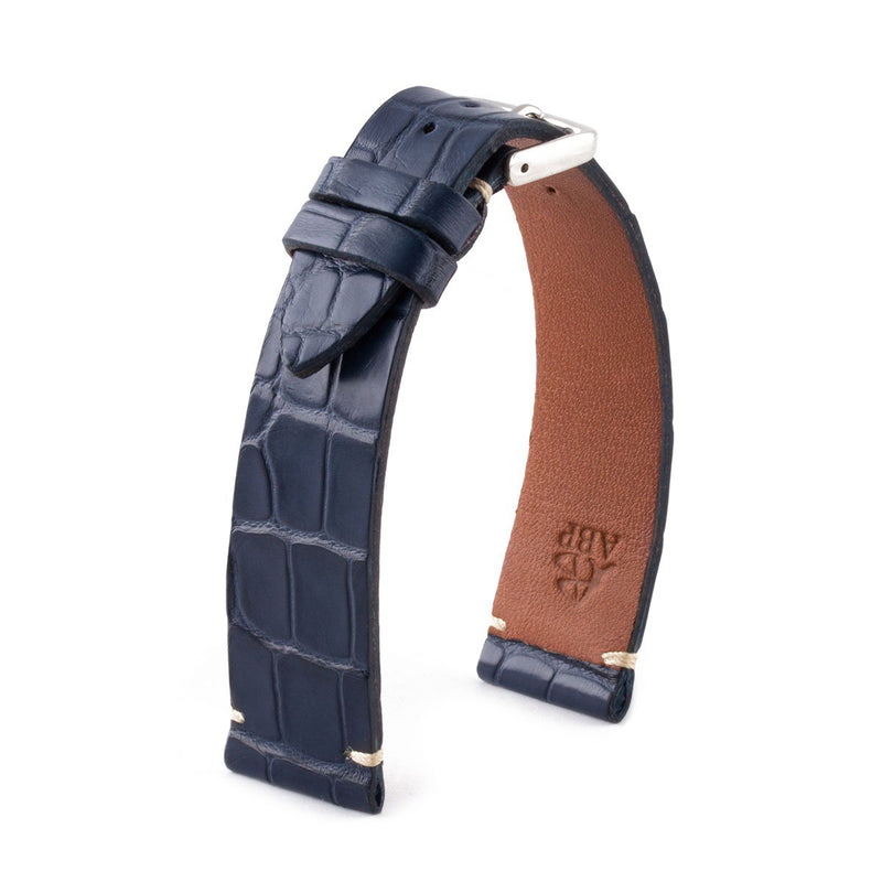 ABP Matt Blue Alligator Leather Watch Strap with Ecru stitching WatchStraps.ie