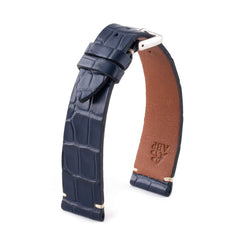 ABP Matt Blue Alligator Leather Watch Strap with Ecru stitching