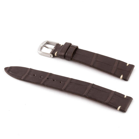 ABP Matt Dark Brown Alligator Leather Watch Strap with Ecru stitching