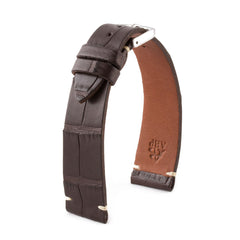 ABP Matt Dark Brown Alligator Leather Watch Strap with Ecru stitching