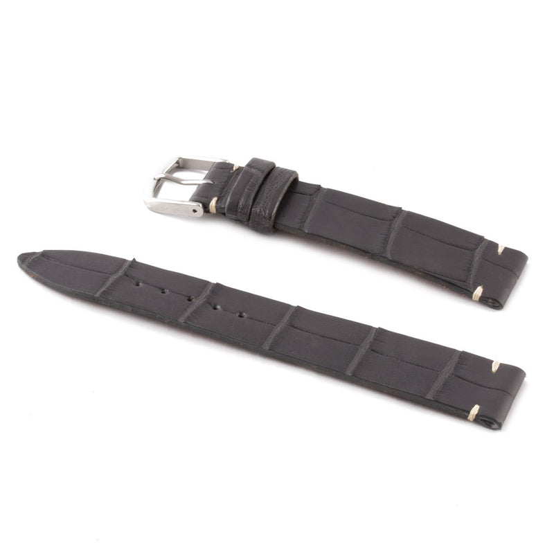 ABP Matt Grey Alligator Leather Watch Strap with Ecru stitching