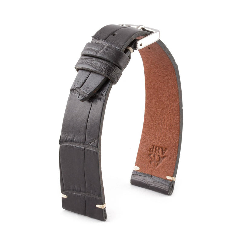 ABP Matt Grey Alligator Leather Watch Strap with Ecru stitching