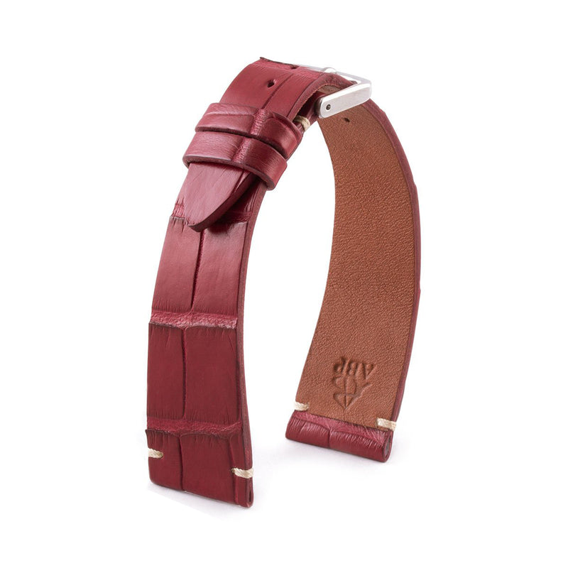 ABP Matt Wine Red Alligator Leather Watch Strap with Ecru stitching