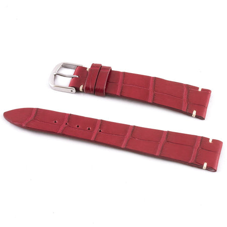 ABP Matt Wine Red Alligator Leather Watch Strap with Ecru stitching