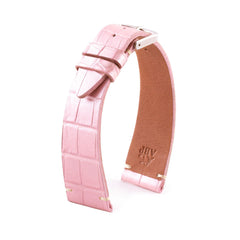 ABP Matt Pink Alligator Leather Watch Strap with Ecru stitching