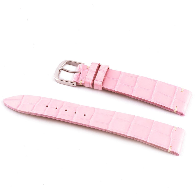 ABP Matt Pink Alligator Leather Watch Strap with Ecru stitching