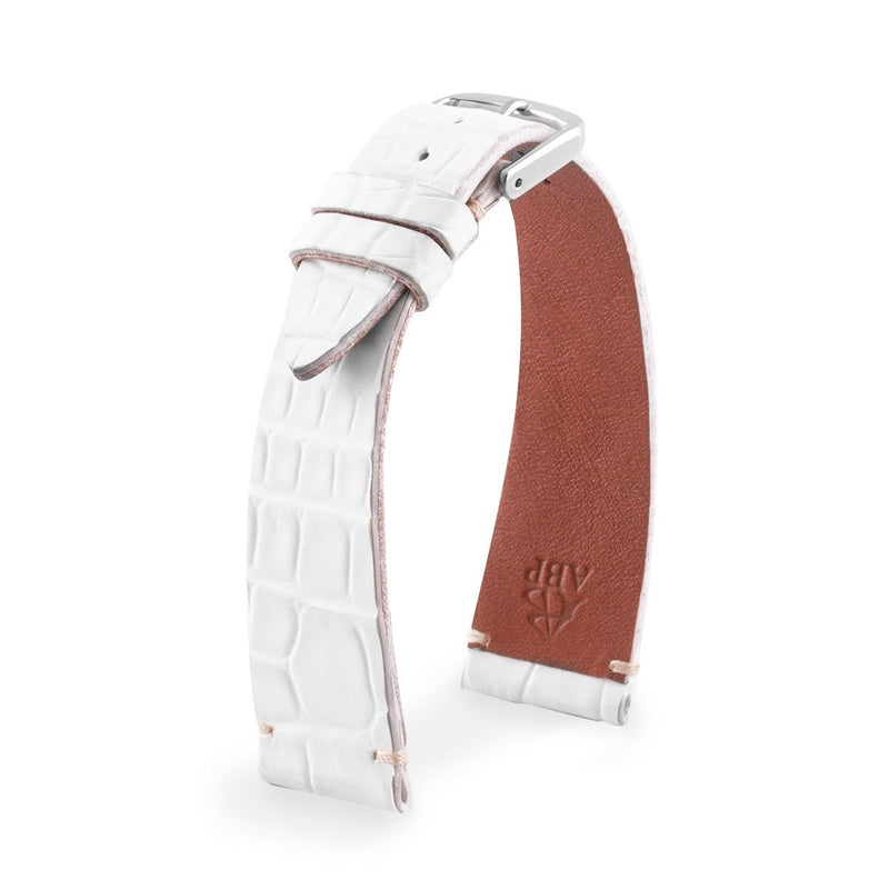 ABP Matt White Alligator Leather Watch Strap with Ecru stitching