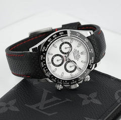 Everest Curved End Racing Leather Watch Strap Black with Red stitching for Rolex Sports Models