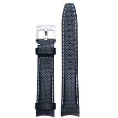 Everest Curved End Racing Leather Watch Strap Black with White stitching for Rolex Sports Models