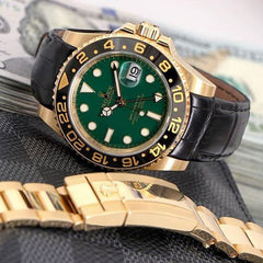 Everest Curved End Leather Watch Strap in Black Alligator with Tang Buckle for Rolex Sports Models