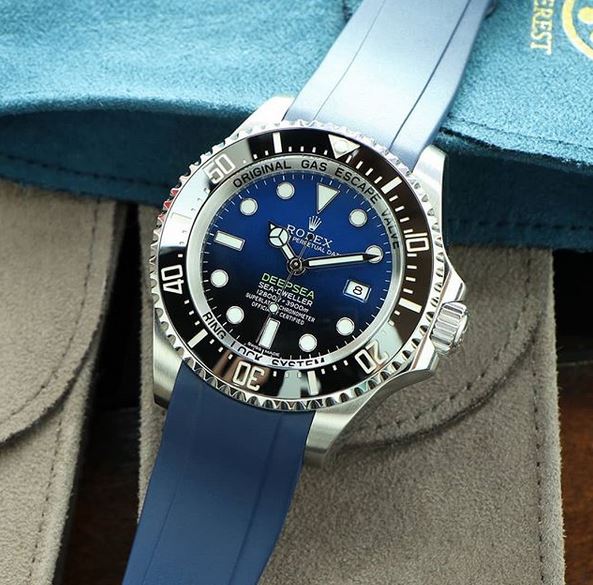 Everest Curved Rubber Strap Blue EH10 for Rolex Deepsea Sea-Dweller 116660