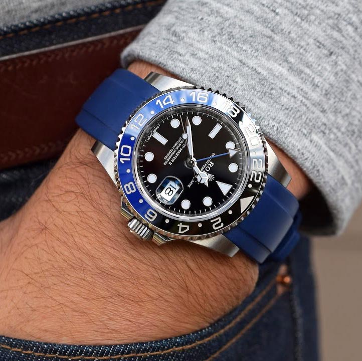 Everest Curved Rubber Strap Blue EH 5B with Tang Buckle for Rolex Sports Models