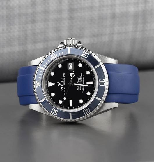 Everest Curved Rubber Strap Blue EH 5B with Tang Buckle for Rolex Sports Models