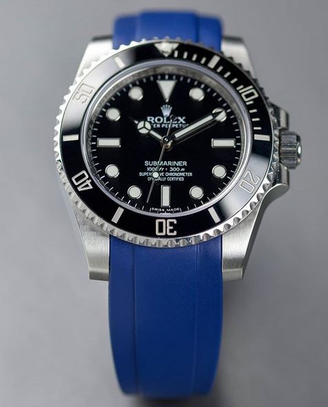 Everest Curved Rubber Strap Blue EH 5B with Tang Buckle for Rolex Sports Models