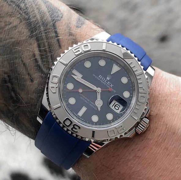 Everest Curved Rubber Strap Blue EH 5B with Tang Buckle for Rolex Sports Models