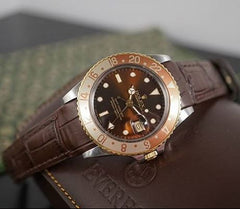 Everest Curved End Leather Watch Strap in Brown Alligator with Tang Buckle for Rolex Sports Models