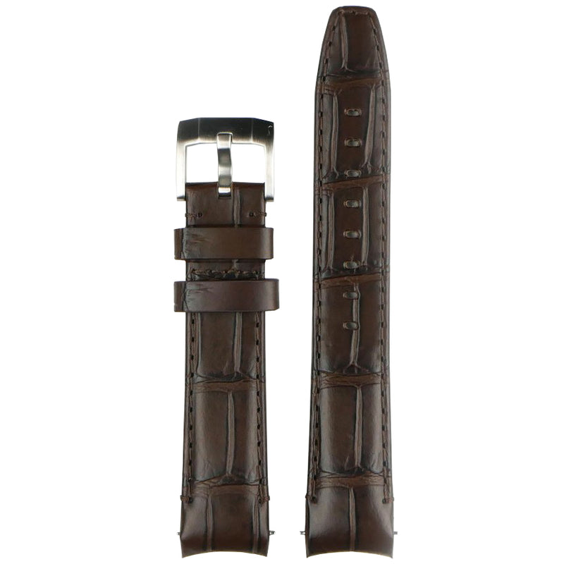 Everest Curved End Leather Watch Strap in Brown Alligator with Tang Buckle for Rolex Sports Models