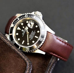 Everest Curved End Leather Watch Strap in Brown with Tang Buckle for Rolex Sports Models