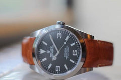 Everest Curved End Leather Watch Strap in Chestnut with Tang Buckle for Rolex Sports Models