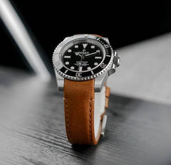 Everest Curved End Leather Watch Strap in Chestnut with Tang Buckle for Rolex Sports Models