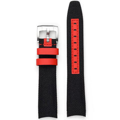 Everest Curved End Nylon Strap in Black and Red with Tang Buckle for Rolex Sports Models