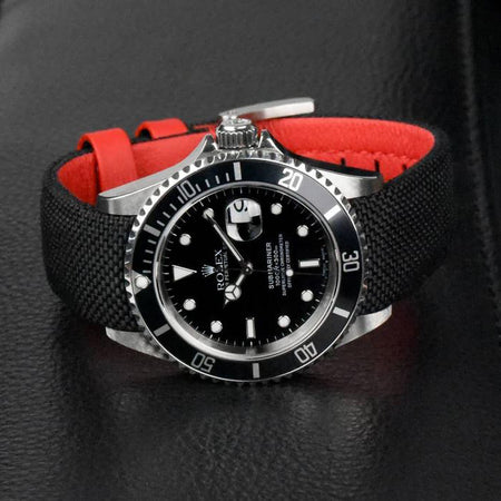 Everest Curved End Nylon Strap in Black and Red with Tang Buckle for Rolex Sports Models