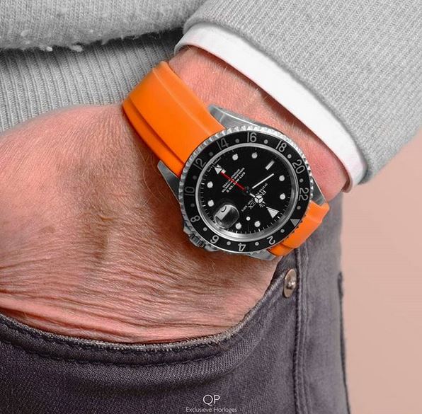 Everest Curved Rubber Strap Orange EH5 with Tang Buckle for Rolex Sports Models