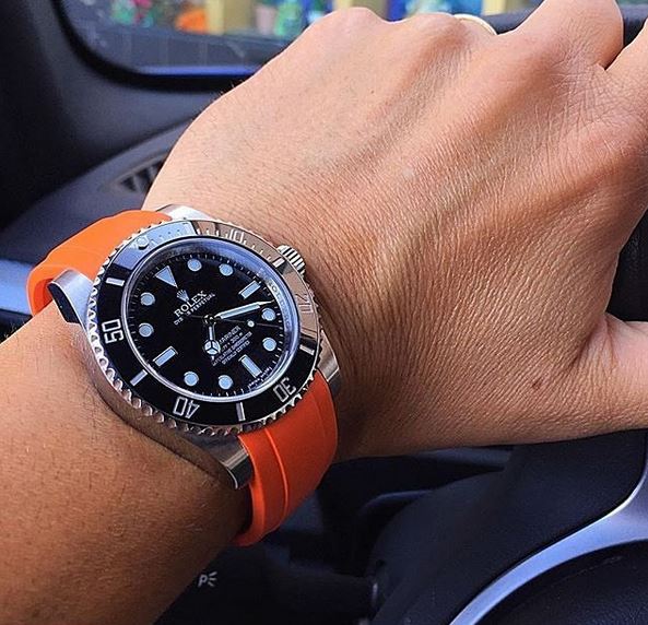 Everest Curved Rubber Strap Orange EH5 with Tang Buckle for Rolex Sports Models