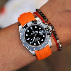 Everest Curved Rubber Strap Orange EH5 with Tang Buckle for Rolex Sports Models