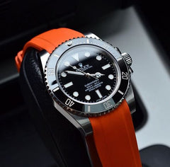 Everest Curved Rubber Strap Orange EH5 with Tang Buckle for Rolex Sports Models