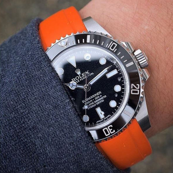 Everest Curved Rubber Strap Orange EH5 with Tang Buckle for Rolex Sports Models