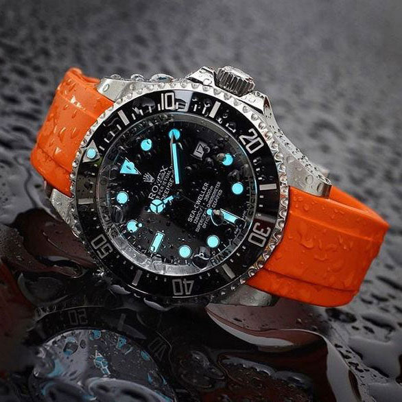 Everest Curved Rubber Strap Orange EH10 for Rolex Deepsea Sea-Dweller 116660