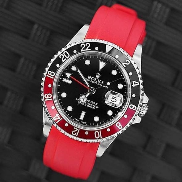 Everest Curved Rubber Strap Red EH5 with Tang Buckle for Rolex Sports Models