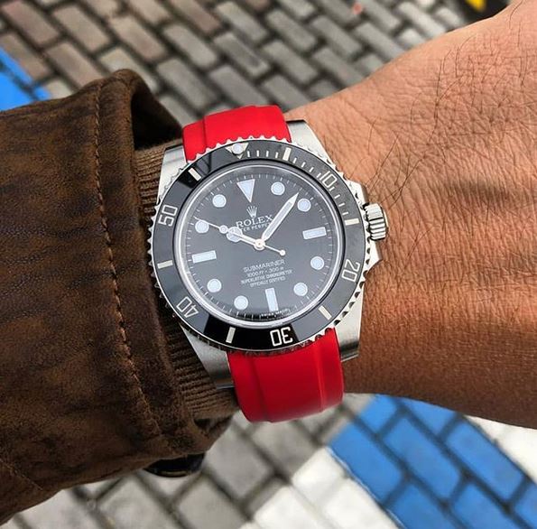 Everest Curved Rubber Strap Red EH5 with Tang Buckle for Rolex Sports Models