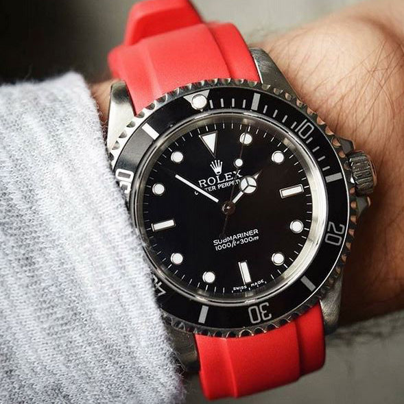 Everest Curved Rubber Strap Red EH for Rolex Submariner No Date 14060