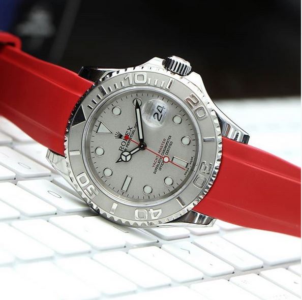 Everest Curved Rubber Strap Red EH5 with Tang Buckle for Rolex Sports Models