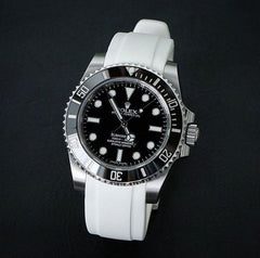 Everest Curved Rubber Strap White EH5 with Tang Buckle for Rolex Sports Models