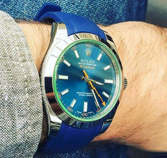 Everest Curved Rubber Strap Blue for Rolex Air-King & Rolex Milgauss