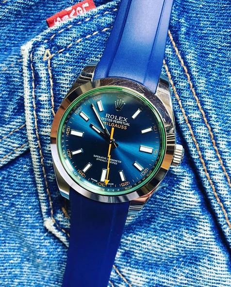 Everest Curved Rubber Strap Blue for Rolex Air-King & Rolex Milgauss