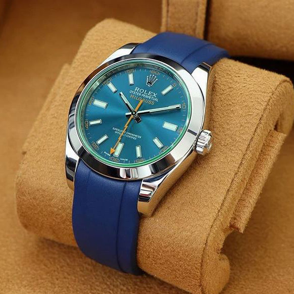 Everest Curved Rubber Strap Blue for Rolex Air-King & Rolex Milgauss