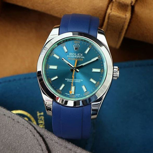 Everest Curved Rubber Strap Blue for Rolex Air-King & Rolex Milgauss