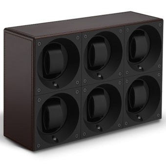 SwissKubik Masterbox Sixfold Watch Winder in Brown Leather with Brown Stitching