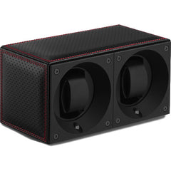 SwissKubik Masterbox Double Watch Winder in Black Racing Leather with Red Stitching