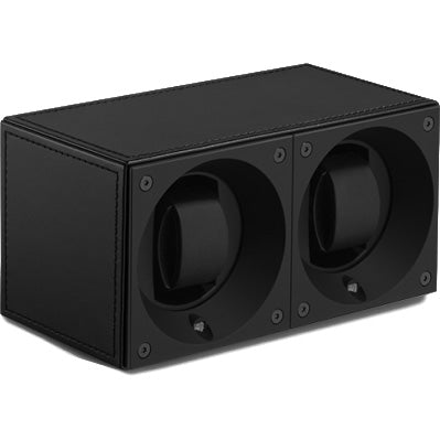 SwissKubik Masterbox Double Watch Winder in Black Leather with Black Stitching