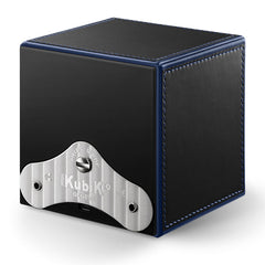 SwissKubik Masterbox Watch Winder in Black Leather with Blue Edges and Stitching