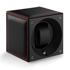 SwissKubik Masterbox Watch Winder in Black Racing Leather with Red Stitching