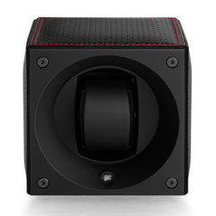 SwissKubik Masterbox Watch Winder in Black Racing Leather with Red Stitching