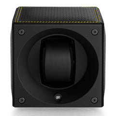 SwissKubik Masterbox Watch Winder in Black Racing Leather with Yellow Stitching