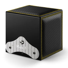 SwissKubik Masterbox Watch Winder in Black Racing Leather with Yellow Stitching